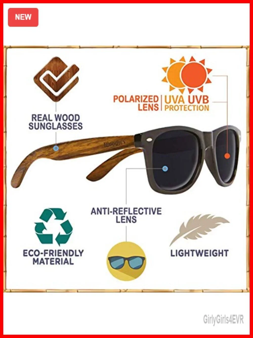 Wood Sunglasses with Polarized Lenses UV Protection for Men Women